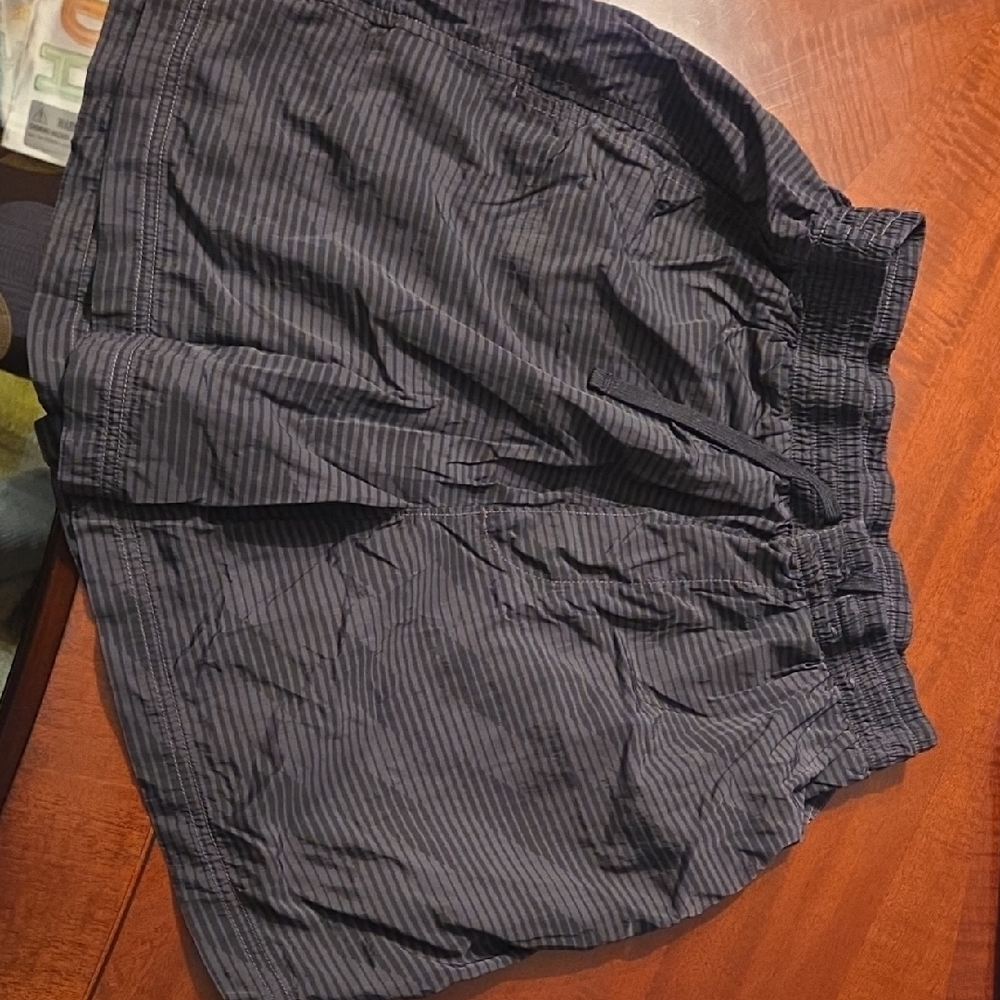 Hollister Black and Dark Gray Striped Swim Trunks